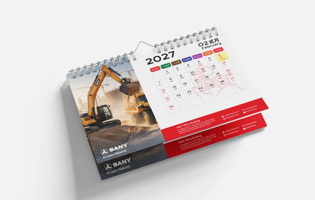 Desain kalender meja 2027 eksklusif untuk branding perusahaan